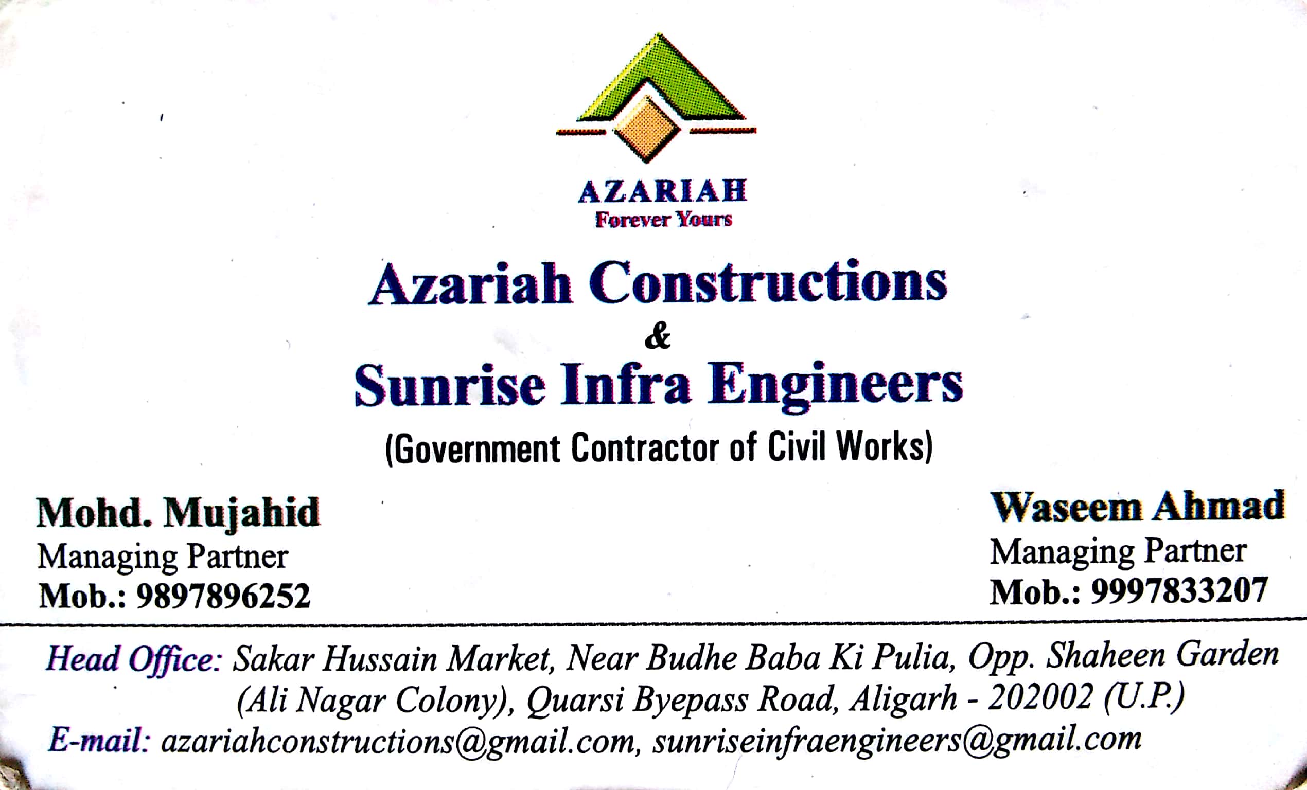 AZARIAH CONSTRUCTION & SUNRISE INFRA ENGINEERS IN ALIGARH-CITY